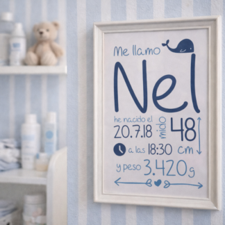 Lámina con datos de nacimiento de bebé, regalo para recién nacido.