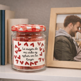 Bote para chuches con mensaje día de los enamorados