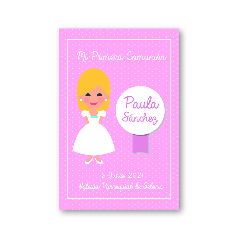 estampa de comunión niños rosa