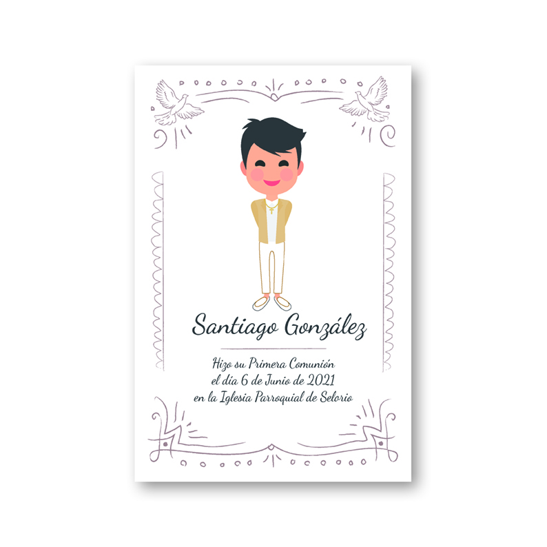 Estampa comunión niños palomas