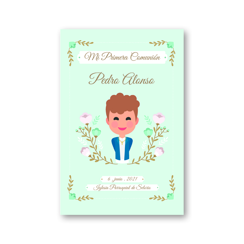 Estampa comunión niños flores