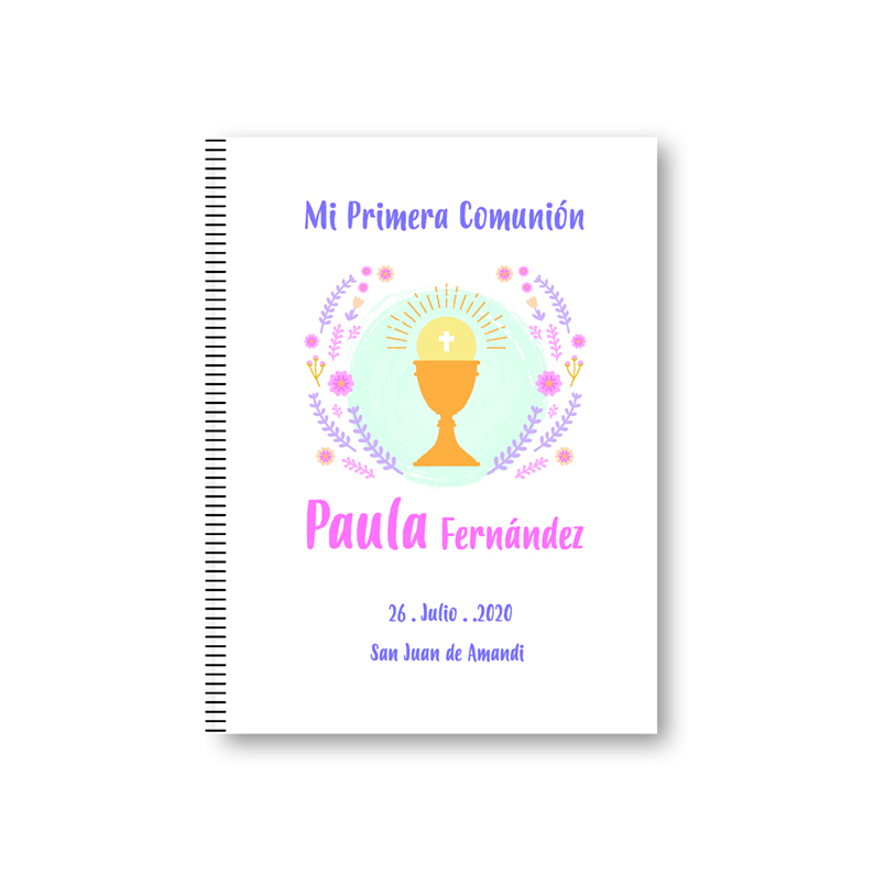 Libreta comunión flores con copa