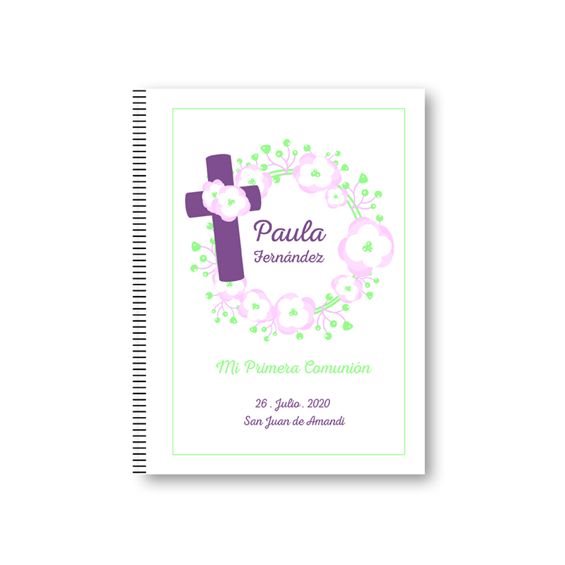Libreta comunión flores con crus