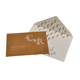 Invitación de boda papel kraft tinta blanca