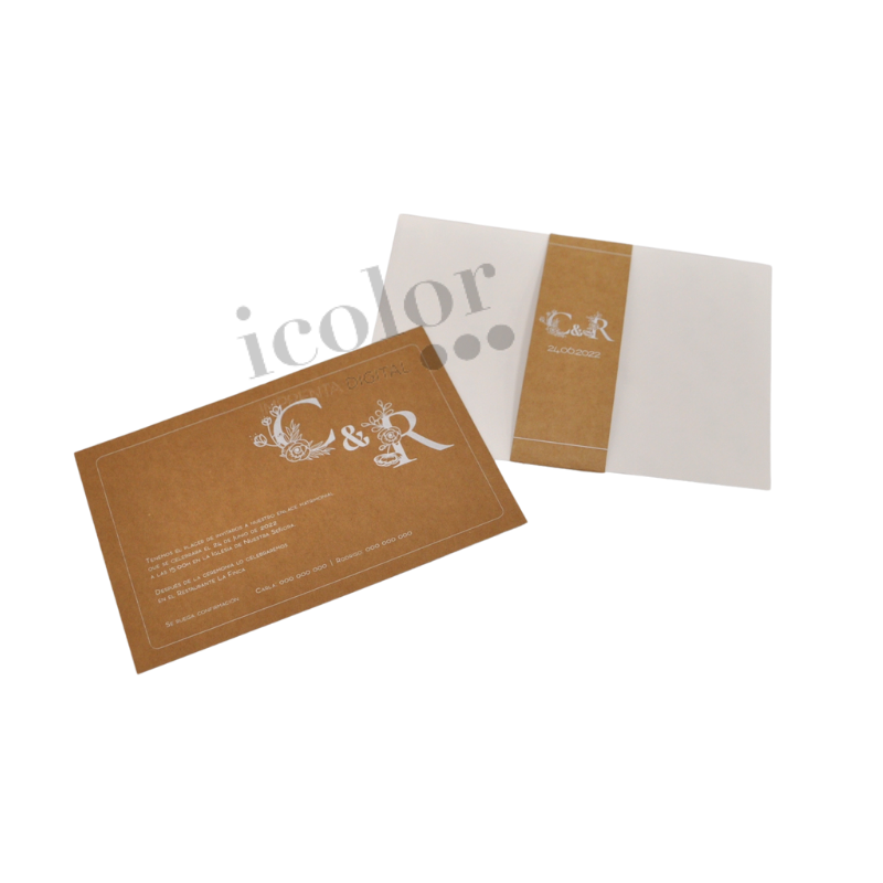 invitación de boda en papel kraft con faja.