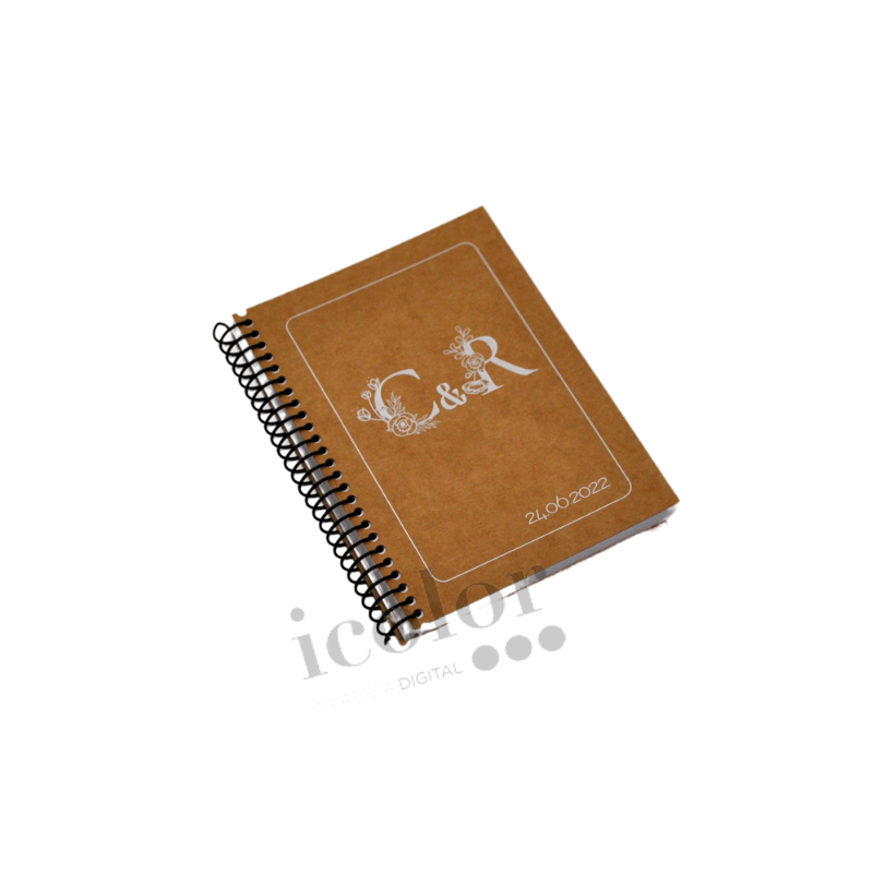 Libreta para detalle de boda en papel kraft impresa en tinta blanca