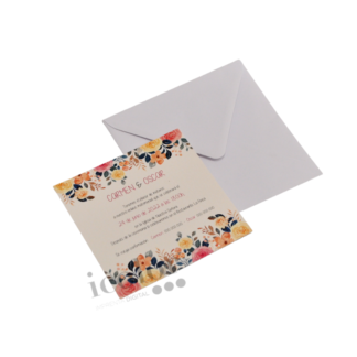 Invitación de boda flores cuadrada