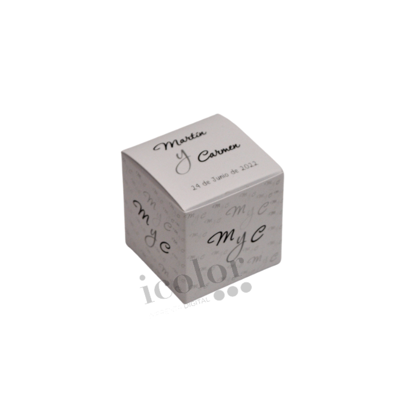 Caja para detalle de boda en papel iridiscente