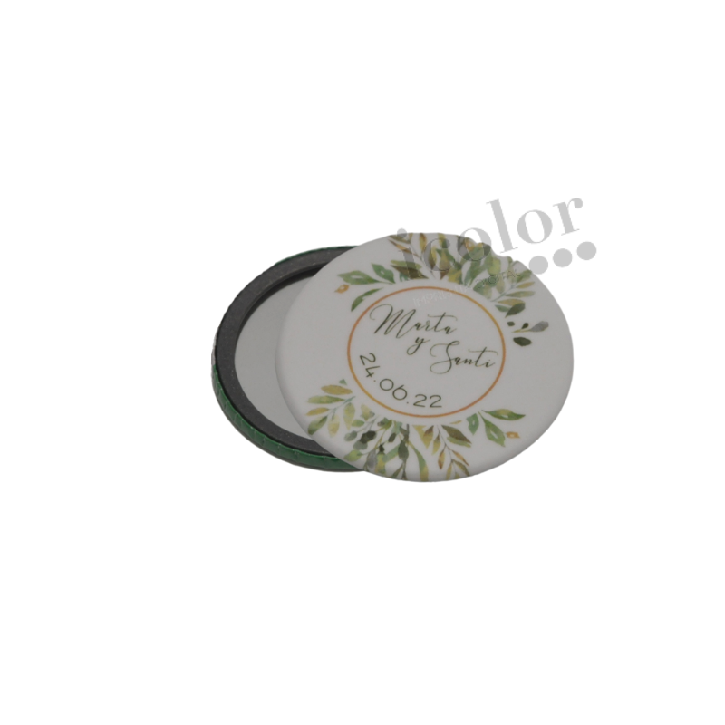 Espejo personalizado para detalle de boda con estampado hojas