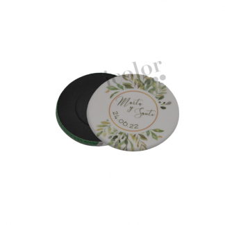 Imán personalizado para detalle de boda estampado hojas