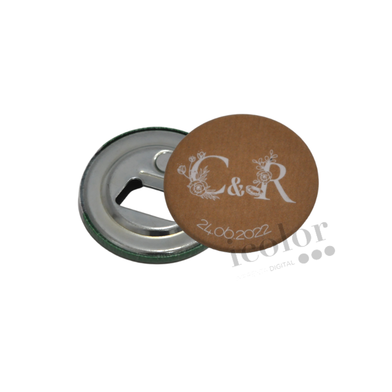 Abre botella personalizado para boda en papel kraft