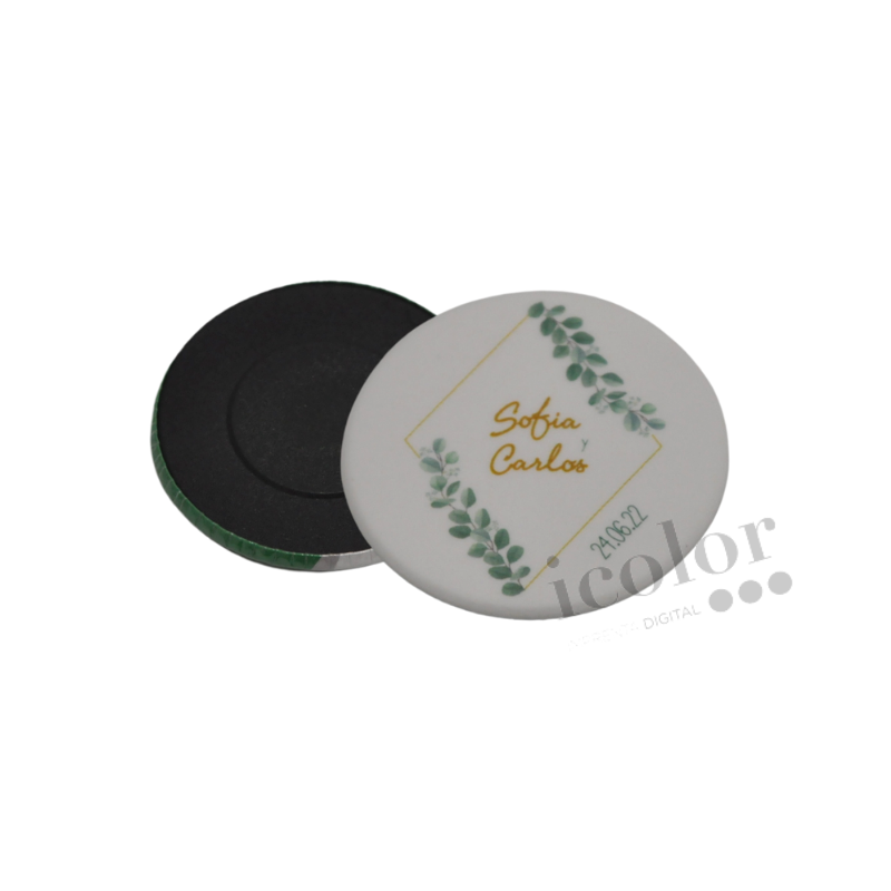 Imán para detalle de boda personalizado con ramas