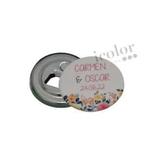 Abre botellas con imán para boda estampado flores