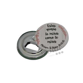 Abre botella personalizado para detalle de boda.