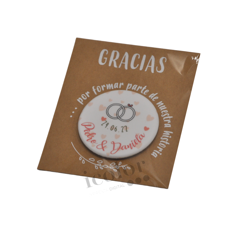 Chapa para detalle de boda moderna