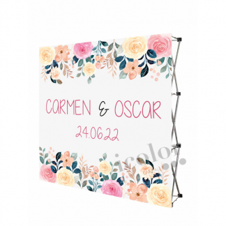 Photocall personalizado para boda flores.