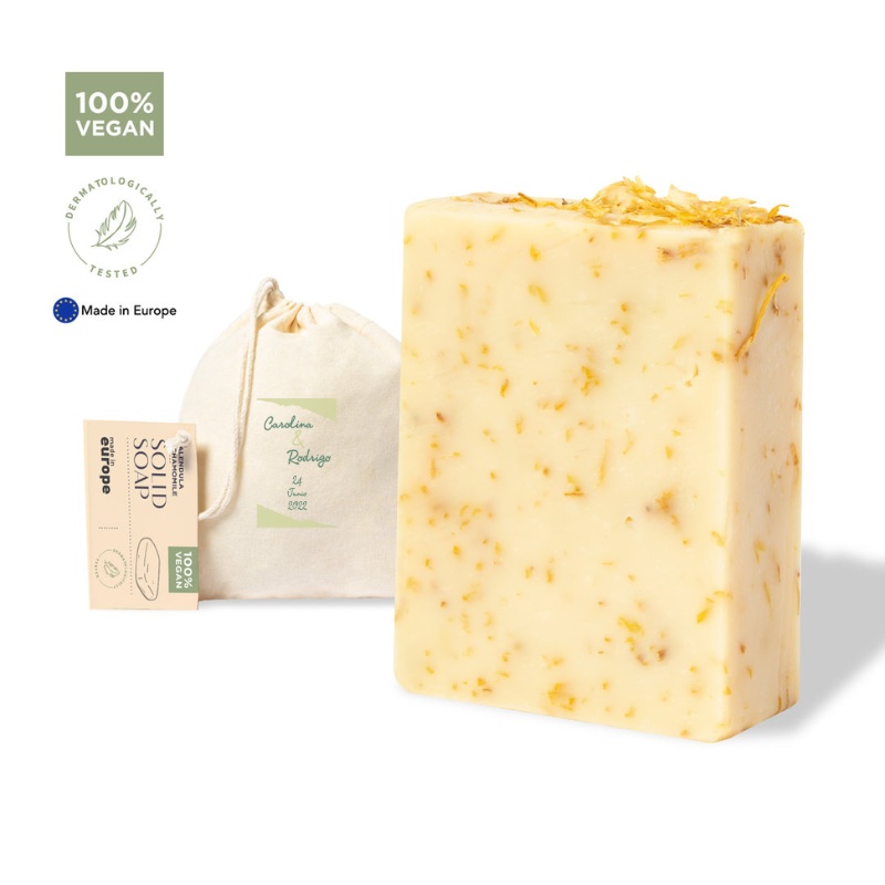 Jabón para regalo de detalle de boda caléndula y manzanilla con foto