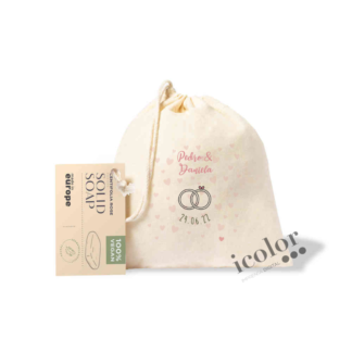Jabón sólido para detalle de boda con bolsa estampada de algodón