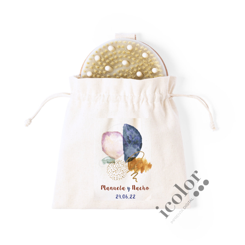 Cepillo exfoliante para detalle de boda con bolsa a juego
