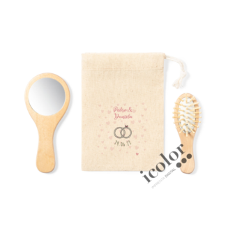 Set de cepillo y espejo para detalle de boda estampado personalizado