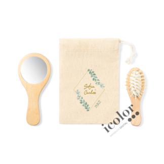 Set de cepillo y espejo para detalle de boda personalizado