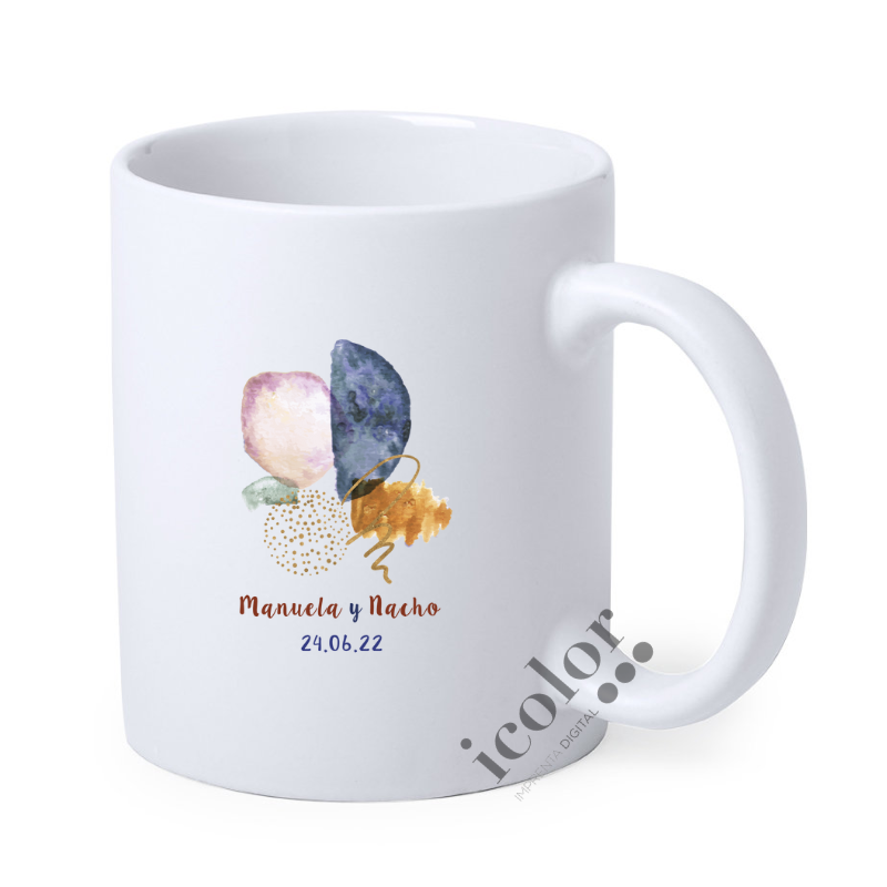 Taza cerámica detalle de boda acuarela