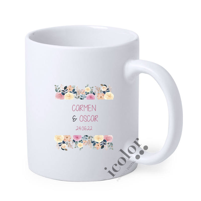 Taza cerámica detalle de boda flores