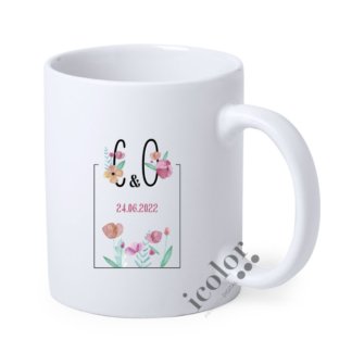 taza de cerámica para detalle de boda con iniciales