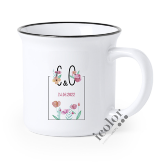Taza detalle de boda iniciales