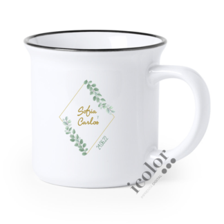 Taza de boda estampada ramas