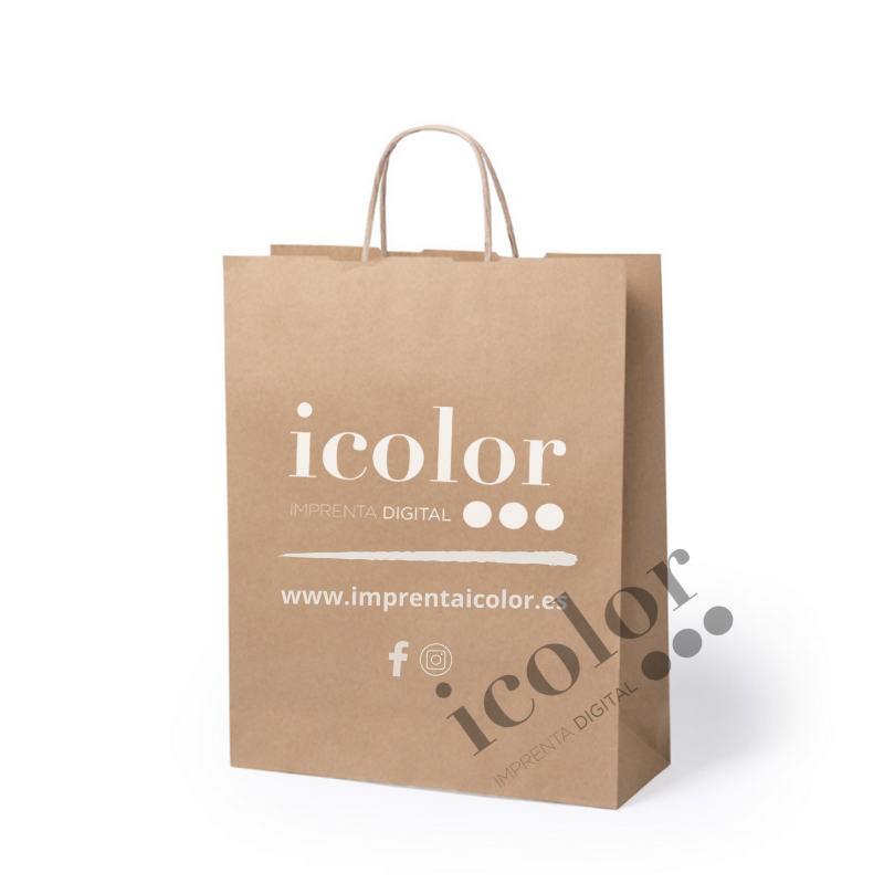 Bolsa de papel kraft personalizada con logo blanco