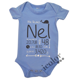 Body para bebé con datos de de nacimiento